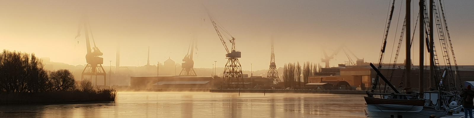 View of a harbor in Gothenburg at dawn